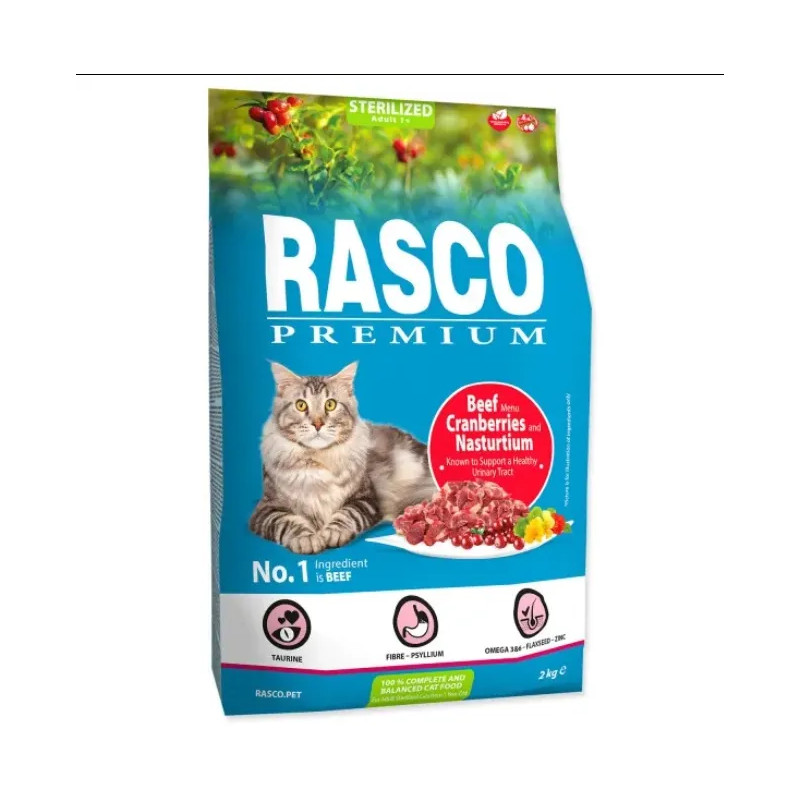 Rasco Premium granule za sterilizirane mačke govedina, brusnice, kapucinka 2 kg