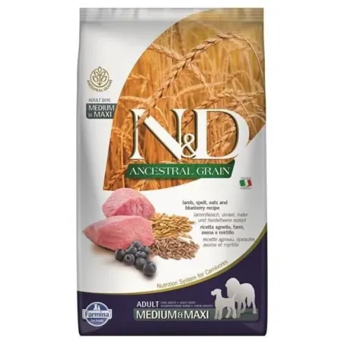 Farmina N&D dog AG adult medium & maxi, lamb, spelt, oats & blueberry 12 kg