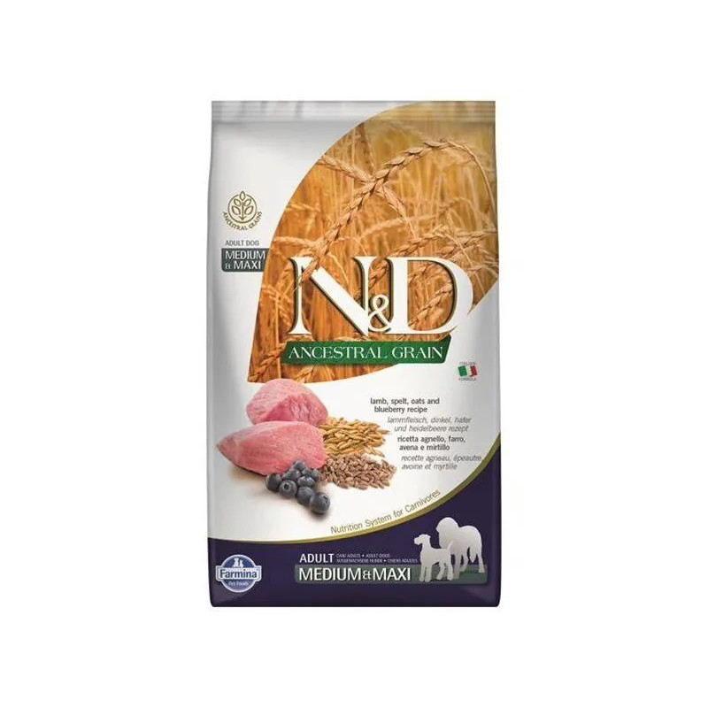 Farmina N&D dog AG adult medium & maxi, lamb, spelt, oats & blueberry 12 kg