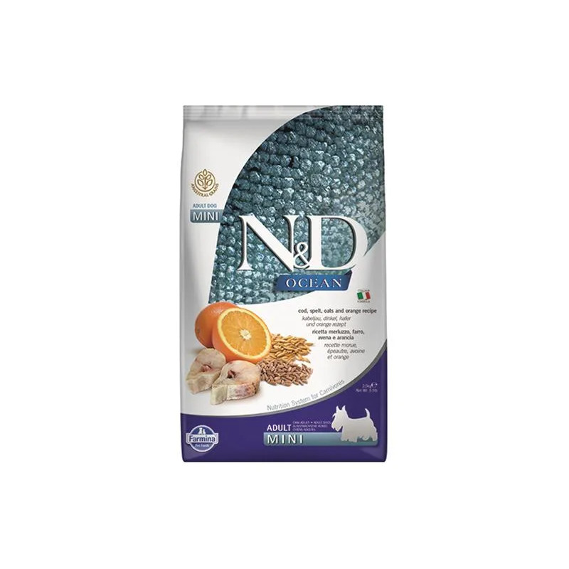 Farmina N&D dog OCEAN (AG) adult mini, codfish, spelt, oats & orange 2,5 kg