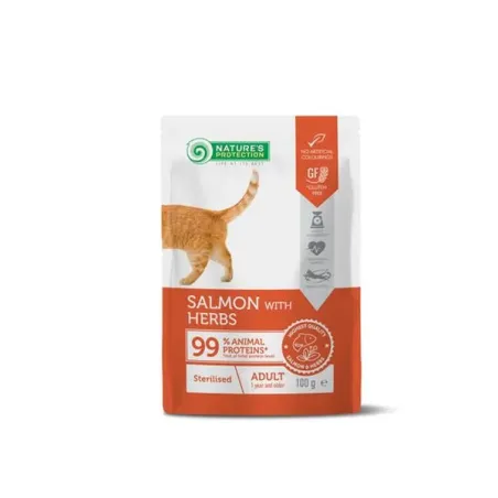 Natures P KAPSIČKY za odrasle sterilizirane mačke losos i začinsko bilje 22 x 100 g