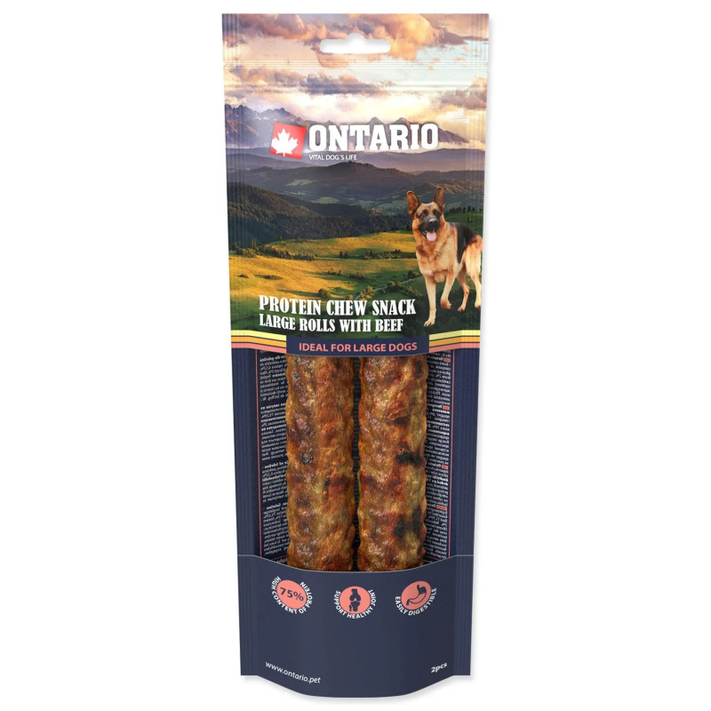 Poslastica Ontario Protein goveđa, žvakaća rolka velika 2 kom 25,4 cm, Large