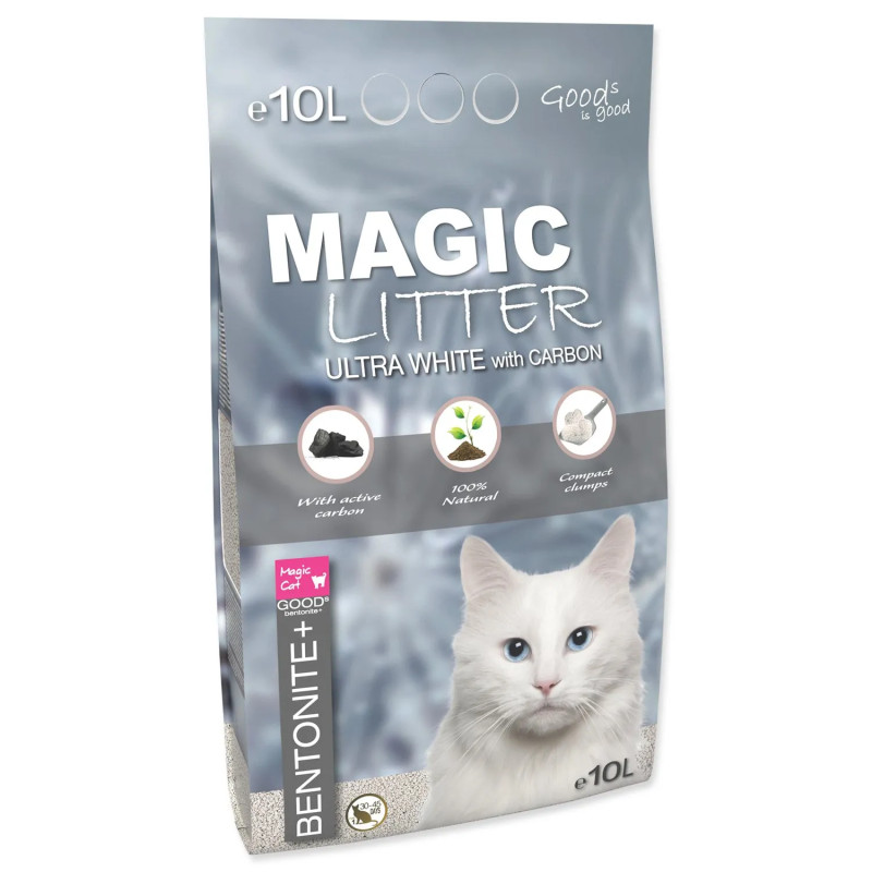 Mačja stelja Magic Litter Bentonite Ultra White s aktivnim ugljenom 10L/9kg