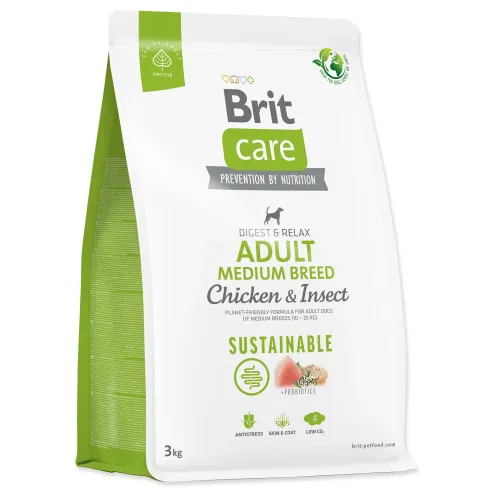 Hrana Brit Care Dog Sustainable za odrasle, srednje pasmine — piletina i insekti, 3 kg