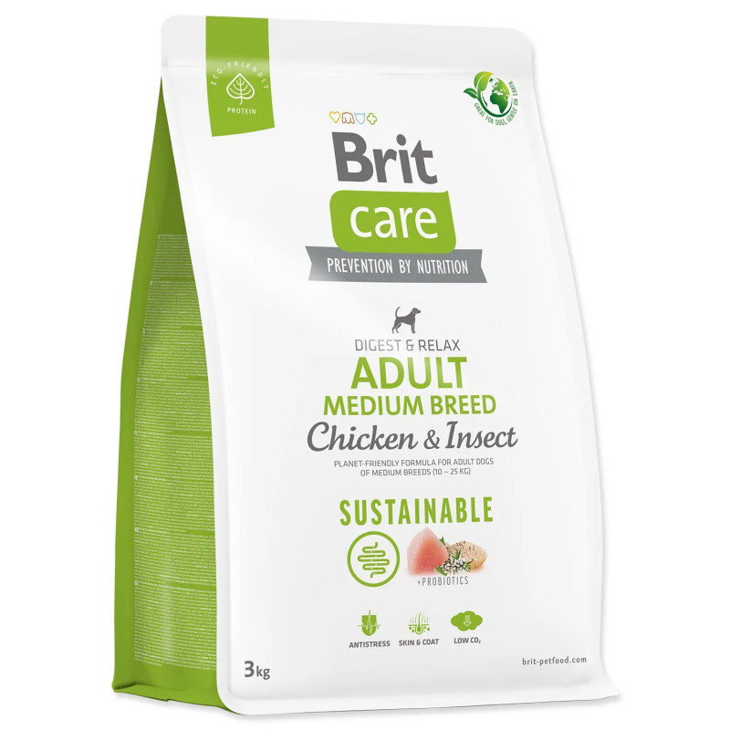Hrana Brit Care Dog Sustainable za odrasle, srednje pasmine — piletina i insekti, 3 kg