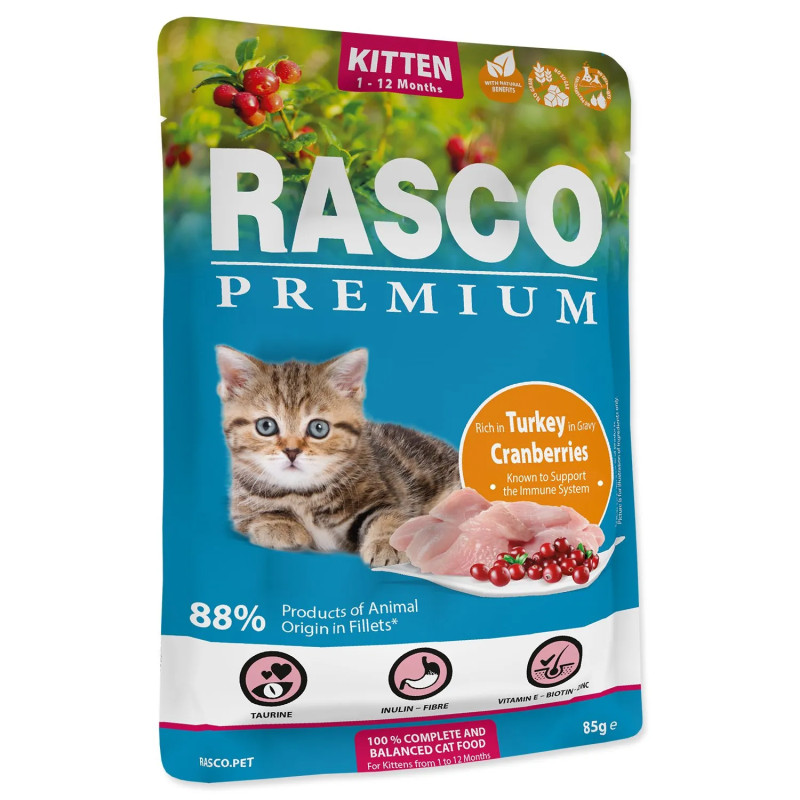 Kapsica Rasco Premium Kitten puretina s brusnicom 85 g
