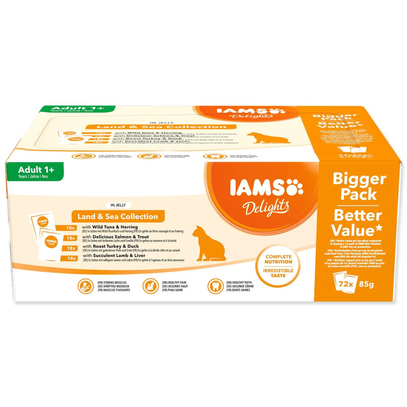 Kapsice IAMS Delights morsko i kopneno meso u želeu multipack (72x85g)