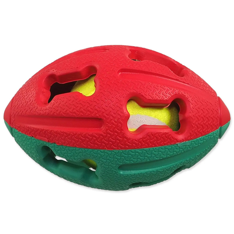 Lopta Dog Fantasy gumena rugby s teniskom lopticom mix boja 12,5 cm