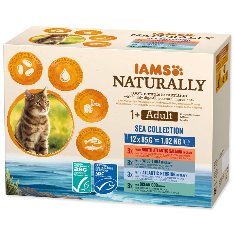 Iams Naturally Cat Za odrasle Morska kolekcija 12 x 85 g