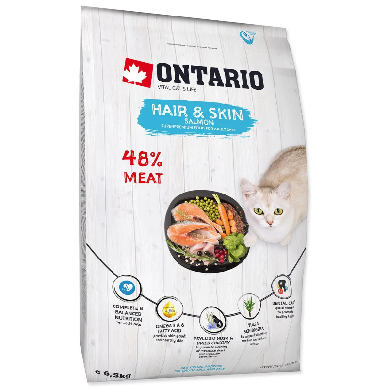 Hrana Ontario Cat Hair & Skin 6,5 kg