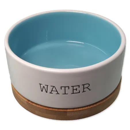 Posuda Dog Fantasy keramička WATER bijela/plava s podmetačem 13x5,5 cm, 400 ml