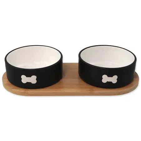 Set keramičkih zdjela Dog Fantasy s podmetačem, crna kost, 2x 13x5,5cm, 400ml