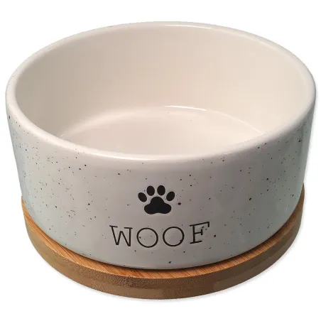 Posuda za pse Dog Fantasy keramička bijela WOOF s podmetačem 16x6,5cm, 850ml