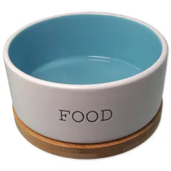 Posuda Dog Fantasy keramička FOOD bijela/plava s podmetačem 16x6,5 cm, 850 ml