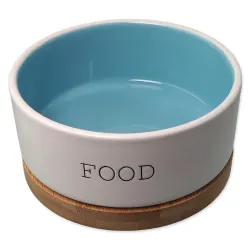 Keramička posuda za pse Dog Fantasy FOOD bijela/plava s podloškom 13x5,5 cm, 400 ml