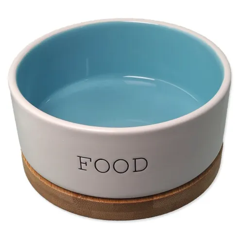 Keramička posuda za pse Dog Fantasy FOOD bijela/plava s podloškom 13x5,5 cm, 400 ml