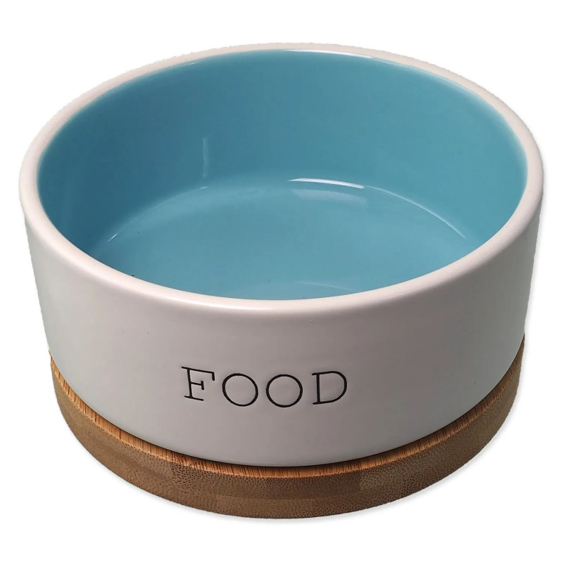 Keramička posuda za pse Dog Fantasy FOOD bijela/plava s podloškom 13x5,5 cm, 400 ml