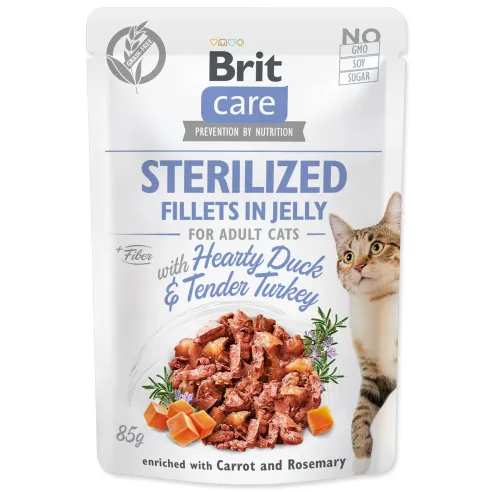 Kapsička Brit Care Cat Sterilized pačetina i puretina, fileti u želeu 85 g