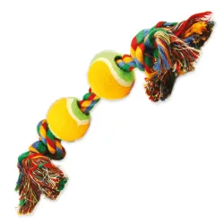 Igračka Dog Fantasy šarena 2 čvora + 2 teniske loptice 35 cm