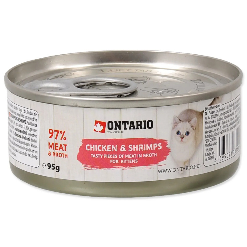 Konzerva Ontario Kitten pileći komadići s kozicama 95 g
