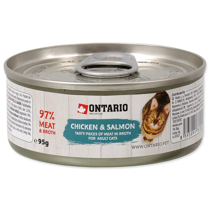 Konzerva Ontario komadići piletine i lososa 95 g