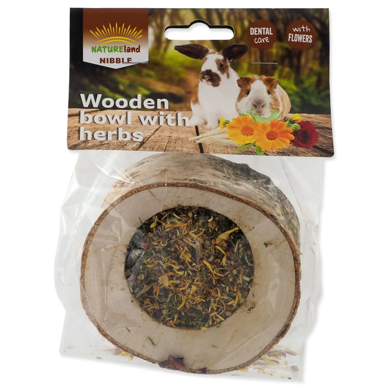 Poslastica Nature Land Nibble drvena zdjelica punjena biljem 120 g