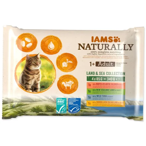 Kapsice IAMS Naturally Adult – morsko i kopneno meso u umaku, multipack 340 g (4x85 g)