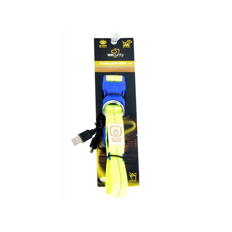Ogrlica DUVO+ LED svjetleća za psa, neonsko žuta, najlon 50–70 cm / 2,5 cm