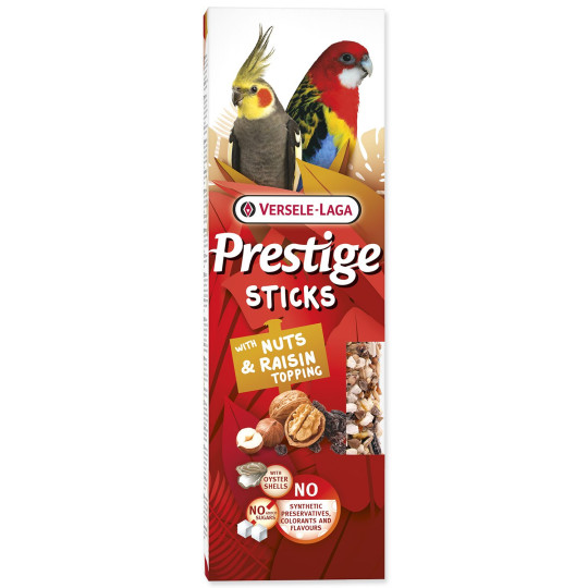 Štapići Versele-Laga Prestige za velike papige s preljevom od orašastih plodova i grožđica 140 g 2 kom