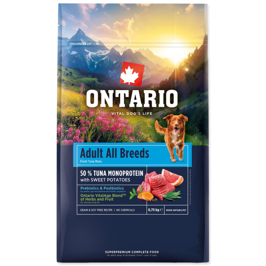 Hrana Ontario Adult All Breeds Monoprotein Tunjevina i batat 0,75 kg