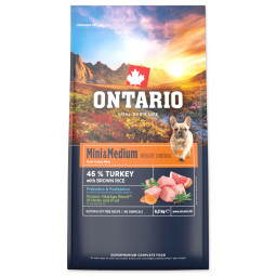 Hrana Ontario Mini & Medium Weight Control Puretina i smeđa riža 6,5kg