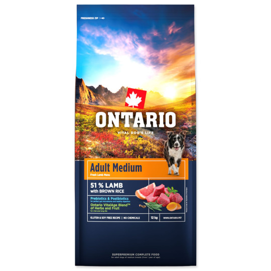 Ontario Adult Medium janjetina i smeđa riža 12 kg
