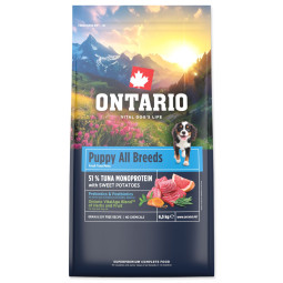 Hrana Ontario Puppy za sve pasmine, monoproteinska — tuna i slatki krumpir 6,5 kg