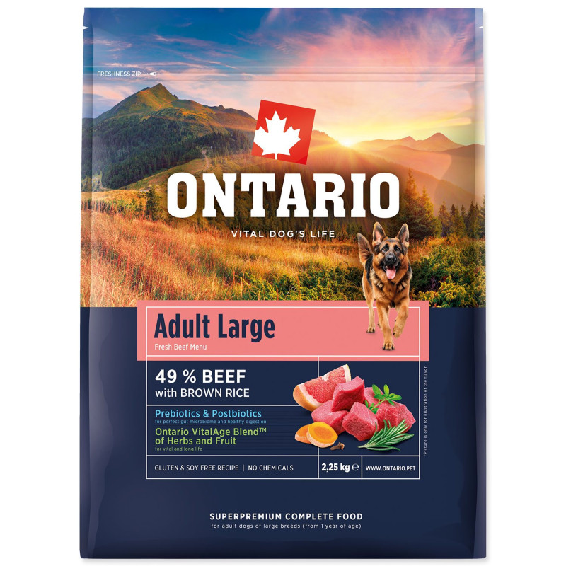 Hrana za pse Ontario Adult Large — govedina i smeđa riža, 2,25 kg