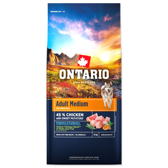 Hrana za pse Ontario Adult Medium Piletina i slatki krumpir 12 kg