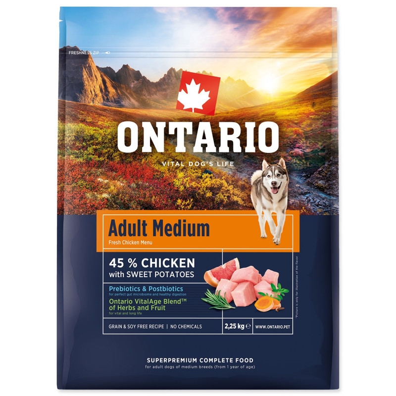 Hrana Ontario Adult Medium s piletinom i batatom 2,25 kg