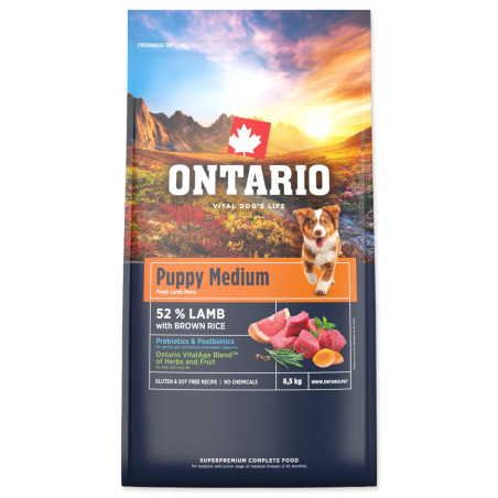Hrana Ontario Puppy Medium Lamb & Brown Rice 6,5kg