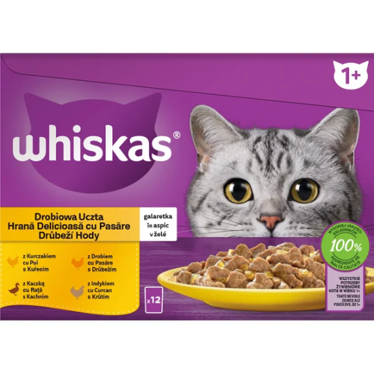 Mars WHISKAS multipaketić za mačke, izbor peradi u želeu (piletina, patka, perad, purica) 12 x 85 g