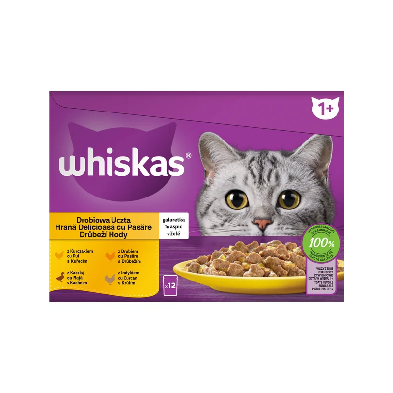 Mars WHISKAS multipaketić za mačke, izbor peradi u želeu (piletina, patka, perad, purica) 12 x 85 g