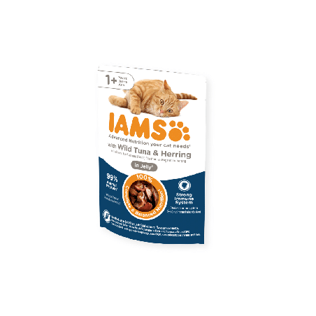 Paketić IAMS Delights Adult tuna i haringa u želeu 85 g
