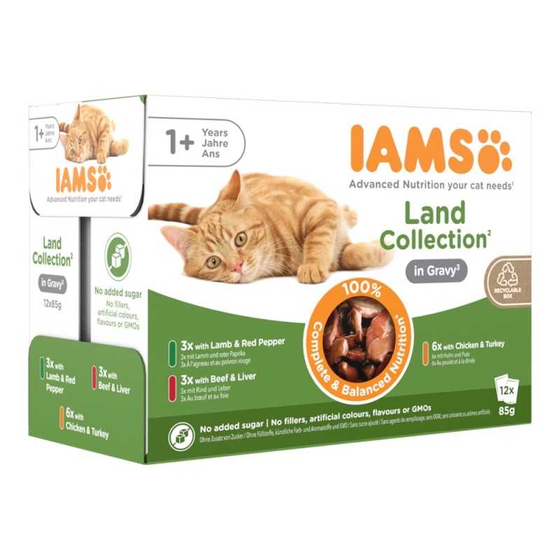 Iams Cat Multibox s mesom kopnenih životinja 12 x 85 g