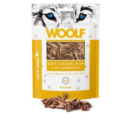 Woolf poslastica za pse – mekani sendvič s piletinom i bakalarom, 100 g