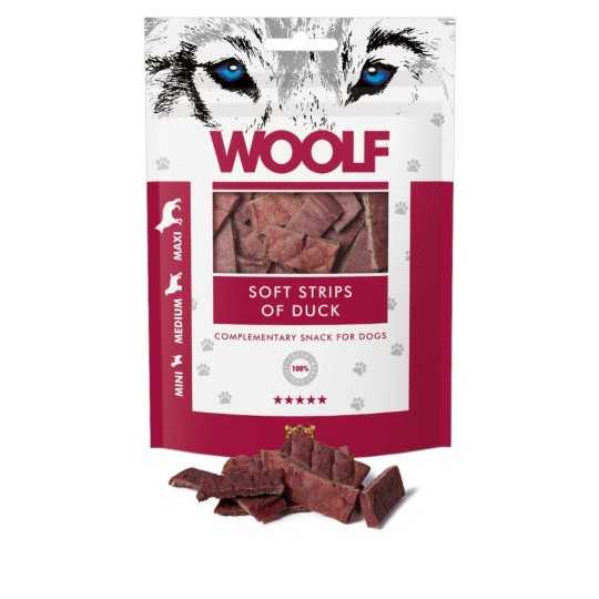 Woolf poslastica za pse – meke trakice s patkom, 100 g