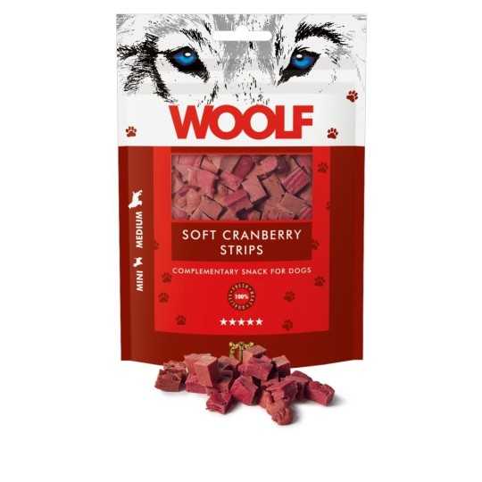 Woolf poslastica za pse – mekane trakice s brusnicom, 100 g